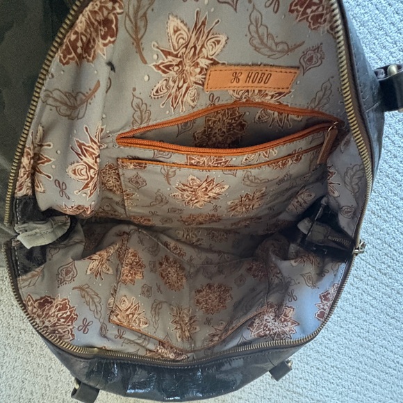 Hobo Black Distressed Leather Shoulder Bag – Brass-Tone Hardware - Picture 4 of 9